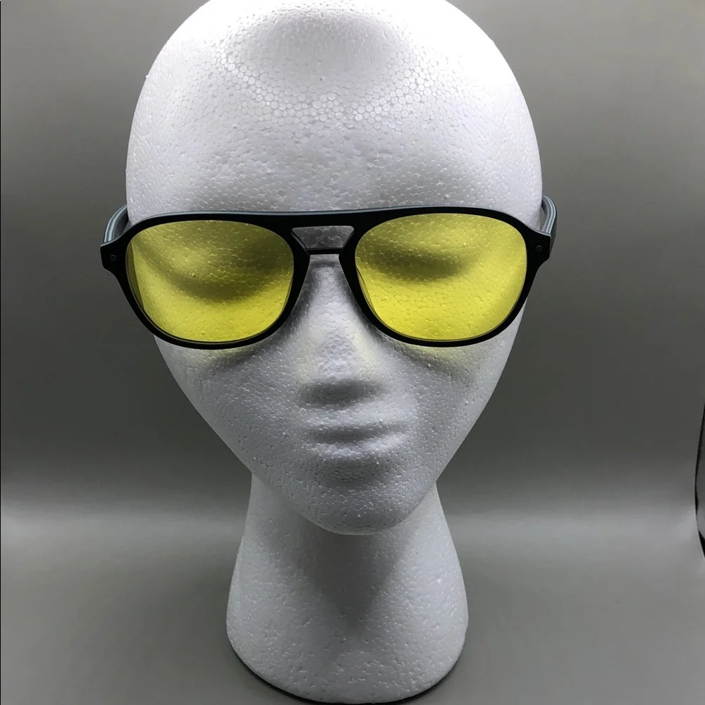 YesGlasses YesLook Grandpa Acetate Black Aviator Yellow Tinted Sunglasses Unisex